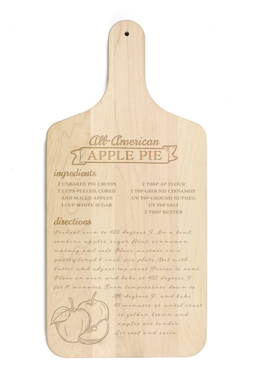 17&#x22; Family Apple Pie Recipe Maple Paddle Cutting Board